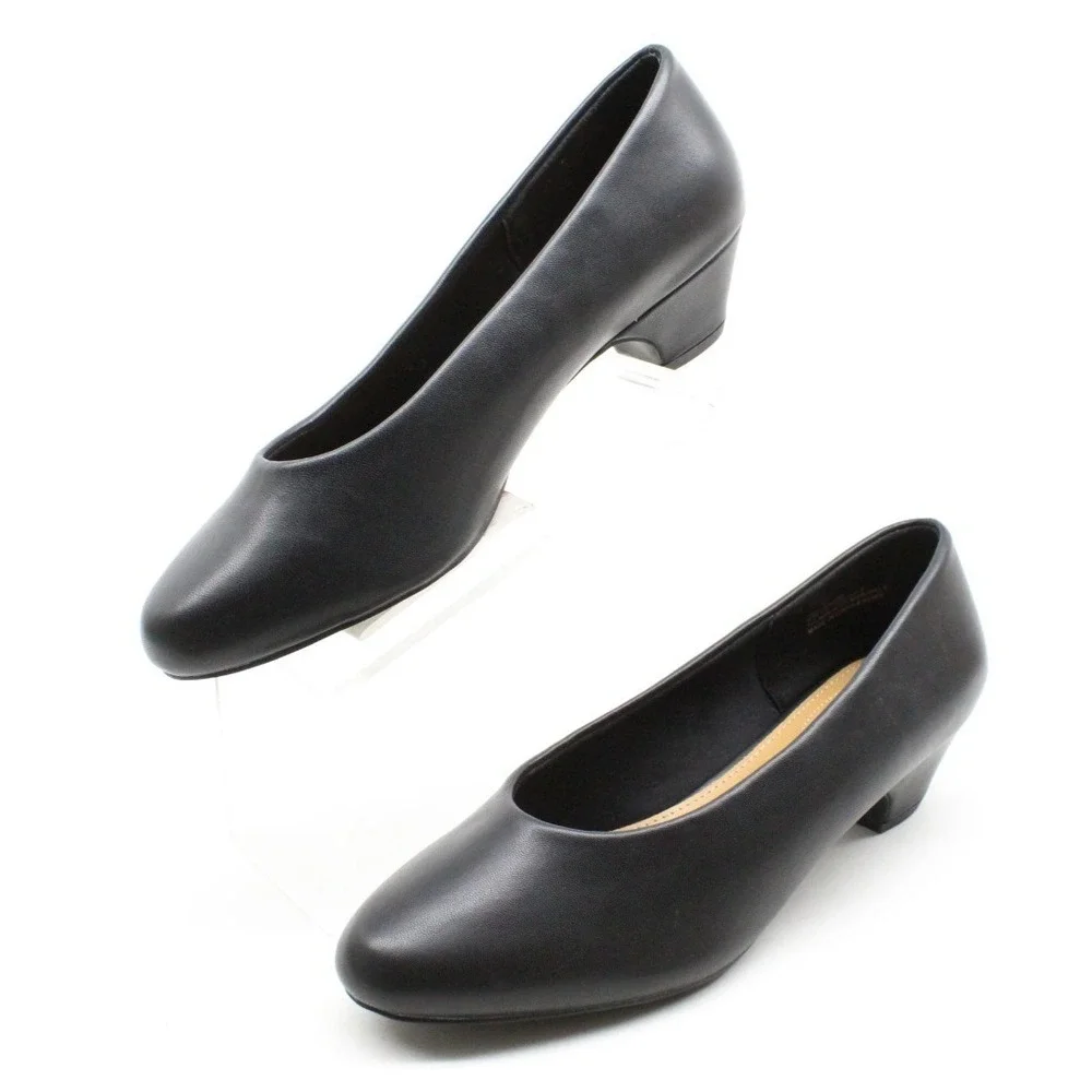Comfortview Women's Vida Pumps 8.5W Black Faux Leather Slip On Low Heel Shoes‎